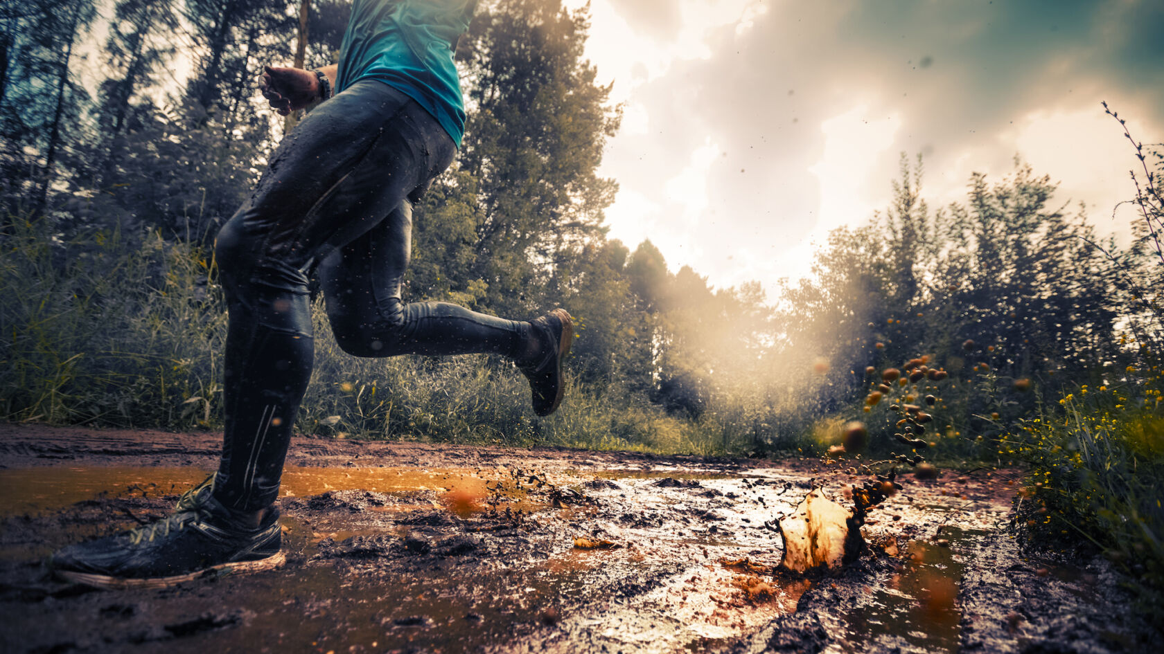 5 x stampen door de modder