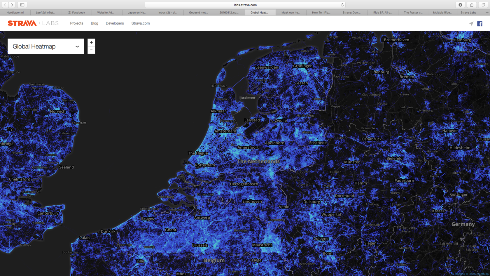 Zie met Strava Heatmap waar je vaak traint